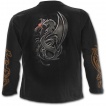 T-shirt gothique homme à manches longues avec guerrier à halbarde combattant un dragon