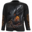 T-shirt gothique homme à manches longues avec guerrier à halbarde combattant un dragon
