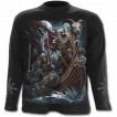 T-shirt gothique homme à manches longues avec guerriers viking en squelettes sur leur Drakkar