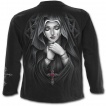 T-shirt gothique homme à manches longues avec jeune femme religieuse, rose et crucifix