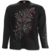 T-shirt gothique homme à manches longues avec jeune femme religieuse, rose et crucifix
