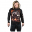 T-shirt gothique homme à manches longues avec motard en squelette et sa moto steampunk