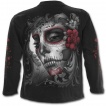T-shirt gothique homme à manches longues avec tête de mort, femme masquée et roses