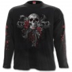 T-shirt gothique homme à manches longues avec tête de mort, femme masquée et roses