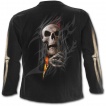 T-shirt gothique homme à manches longues à effet squelette sortant du vetement en flamme