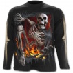 T-shirt gothique homme à manches longues à effet squelette sortant du vetement en flamme