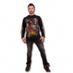 T-shirt gothique homme à manches longues à effet squelette sortant du vetement en flamme