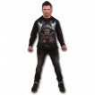 T-shirt gothique homme à manches longues à squelette avec médaille et gants de boxe