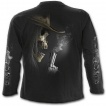 T-shirt gothique homme à manches longues à squelette cowboy avec révolver fumant