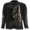 T-shirt gothique homme à manches longues à squelette cowboy avec révolver fumant