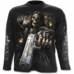 T-shirt gothique homme  manches longues  squelette flingueur aux cheveux longs