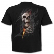 T-shirt gothique homme noir à effet squelette sortant du vetement en flamme