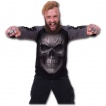 T-shirt gothique homme noir et gris  manches longues avec effroyable tte de mort et motifs tribaux