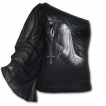 T-shirt gothique à manche voilée et épaule nue avec femme vampire et crucifix