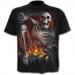 T-shirt gothique noir pour enfant à effet squelette sortant du vetement en flamme