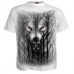 T-shirt homme blanc à loup hurlant dans les arbres et pleine lune