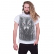 T-shirt homme blanc  loup hurlant dans les arbres et pleine lune