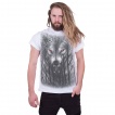 T-shirt homme blanc à loup hurlant dans les arbres et pleine lune
