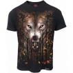 T-shirt homme coton Bio à loup hurlant dans les arbres et pleine lune
