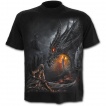 T-shirt homme gothique avec guerrier à halbarde combattant un dragon