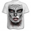 T-shirt homme gothique blanc avec masque Catrina Calavera et crane avec rose