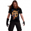 T-shirt homme guitare à ailes de démon traversant un pentacle de feu