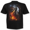 T-shirt homme noir à dragon crachant de la lave sur une église