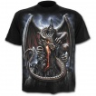 T-shirt homme noir à dragon crachant de la lave sur une église