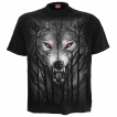 T-shirt homme noir à loup hurlant dans les arbres et pleine lune