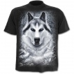 T-shirt noir pour enfant à loup dans une forêt enneigée
