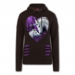 sweat capuche femme déchiré à duo de licornes sur coeur violet