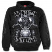 Sweat capuche homme  chat biker sur sa moto (LIVE TO RIDE - NINE LIVES)