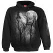Sweat capuche homme à loup hurlant dans les arbres et pleine lune