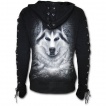 Sweat-shirt gothique femme avec manches  lacets et loup dans une fort enneige