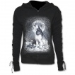 Sweat-shirt gothique femme avec manches  lacets et loup dans une fort enneige