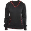 Sweat-shirt gothique femme  capuche et bords  damier noir et rouge