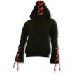 Sweat-shirt gothique femme à capuche et rubans rouges