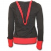 Sweat-shirt gothique femme noir à capuche aux contours rouges
