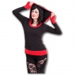 Sweat-shirt gothique femme noir à capuche aux contours rouges