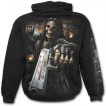 Sweat-shirt gothique homme à zip avec squelette flingueur aux cheveux longs