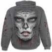 Sweat-shirt homme gothique gris à crane avec rose et masque Catrina Calavera