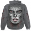 Sweat-shirt homme gothique gris  crane avec rose et masque Catrina Calavera