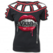 T-shirt femme buste lanières à bouche de vampire et plaque métallique