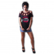 T-shirt femme buste lanières à bouche de vampire et plaque métallique