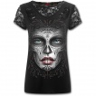 T-shirt femme gothique  dentelles et lacrations avec masque Catrina Calavera