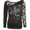 T-shirt femme gothique  manche longue en dentelle avec dragon tenant une rose