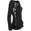 T-shirt femme gothique à manche longue en dentelle avec rose ensanglanté et éclaboussures