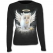 T-shirt femme gothique  manches longues avec chat blanc en ange