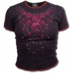 T-shirt femme gothique noir  mancherons avec roses ensanglantes