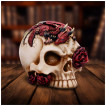 Tête de mort déco à dragon dormant et roses (14,5cm)